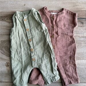 Kids Sleeveless Bodysuit Set - Green and Brown